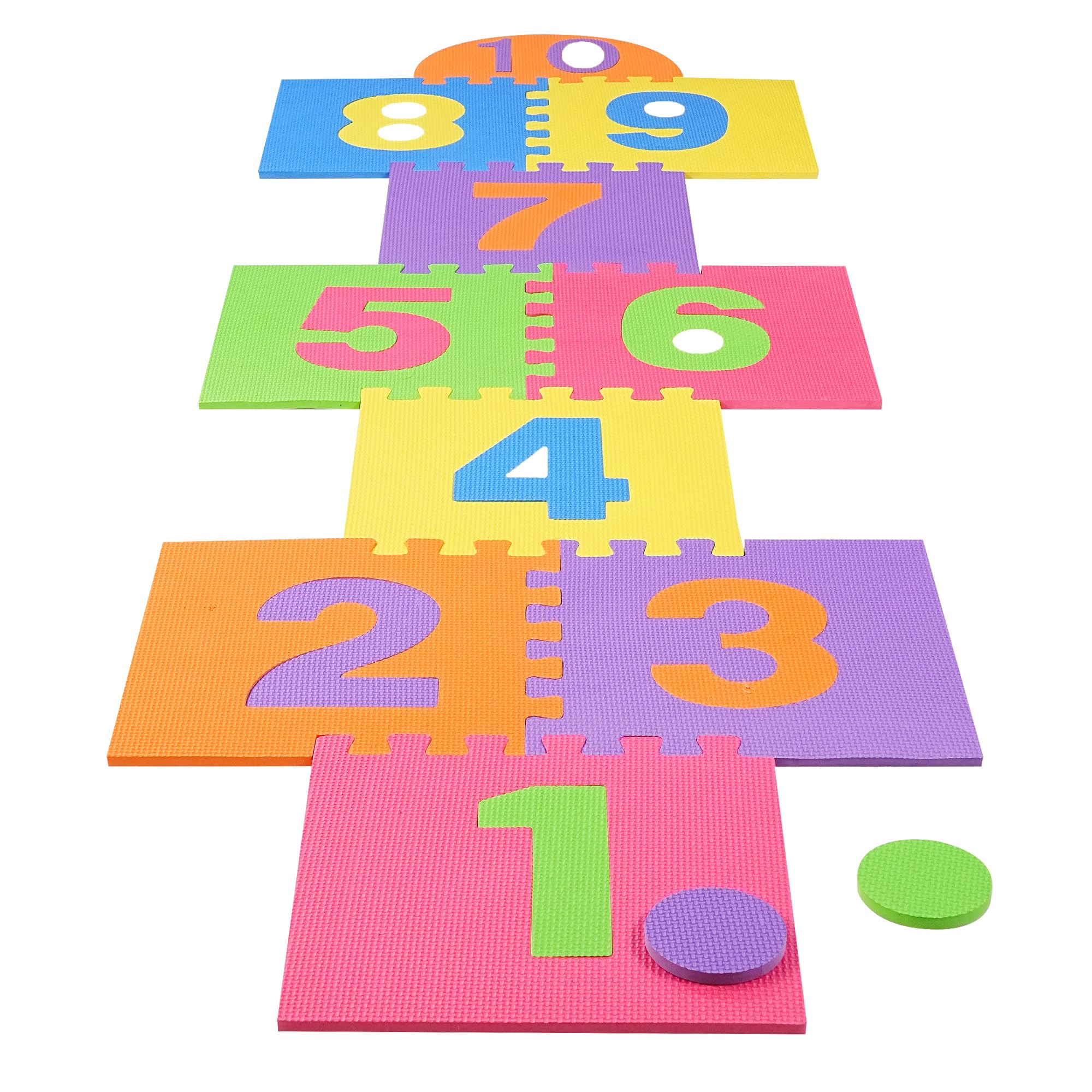 Hopscotch Playmat Foam Interlocking Puzzle Floor Mat - 10 Large Number Tiles (12" by 12" Square B... | Amazon (US)