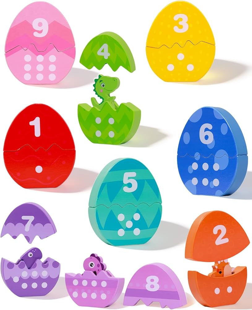 Wooden Number Matching Eggs Dinosaur Toys 123 Counting Learning Toy Double-Sided Montessori Educa... | Amazon (US)
