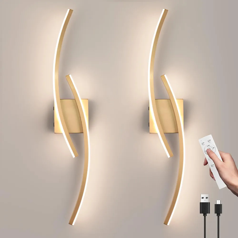 Battery Operated Wall Sconce Set of 2,Gold Wall Sconces with Remote Control,3000K-6000K Modern LE... | Amazon (US)
