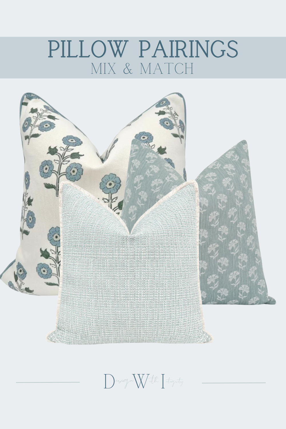 This pillow pairing blends soft spa blues, muted sage undertones, and layered botanical patterns for a look that feels both serene and elevated. The oversized floral print creates a statement focal point, while the smaller scale botanical pattern and woven texture add depth without competing for attention.

I love how the subtle tonal variation keeps the palette cohesive while still creating visual movement throughout the arrangement. The textured woven pillow grounds the pairing beautifully and adds that designer layered feel that makes a space feel collected and intentional.

Perfect for creating a calm and sophisticated atmosphere in a bedroom, sitting room, or light and airy living space.

Shop the full pillow pairing through my LTK to recreate the look.

#PillowPairings #BlueAndGreenDecor #LayeredInteriors #DesignerStyle #HomeDecorIdeas 

 #LTKHome