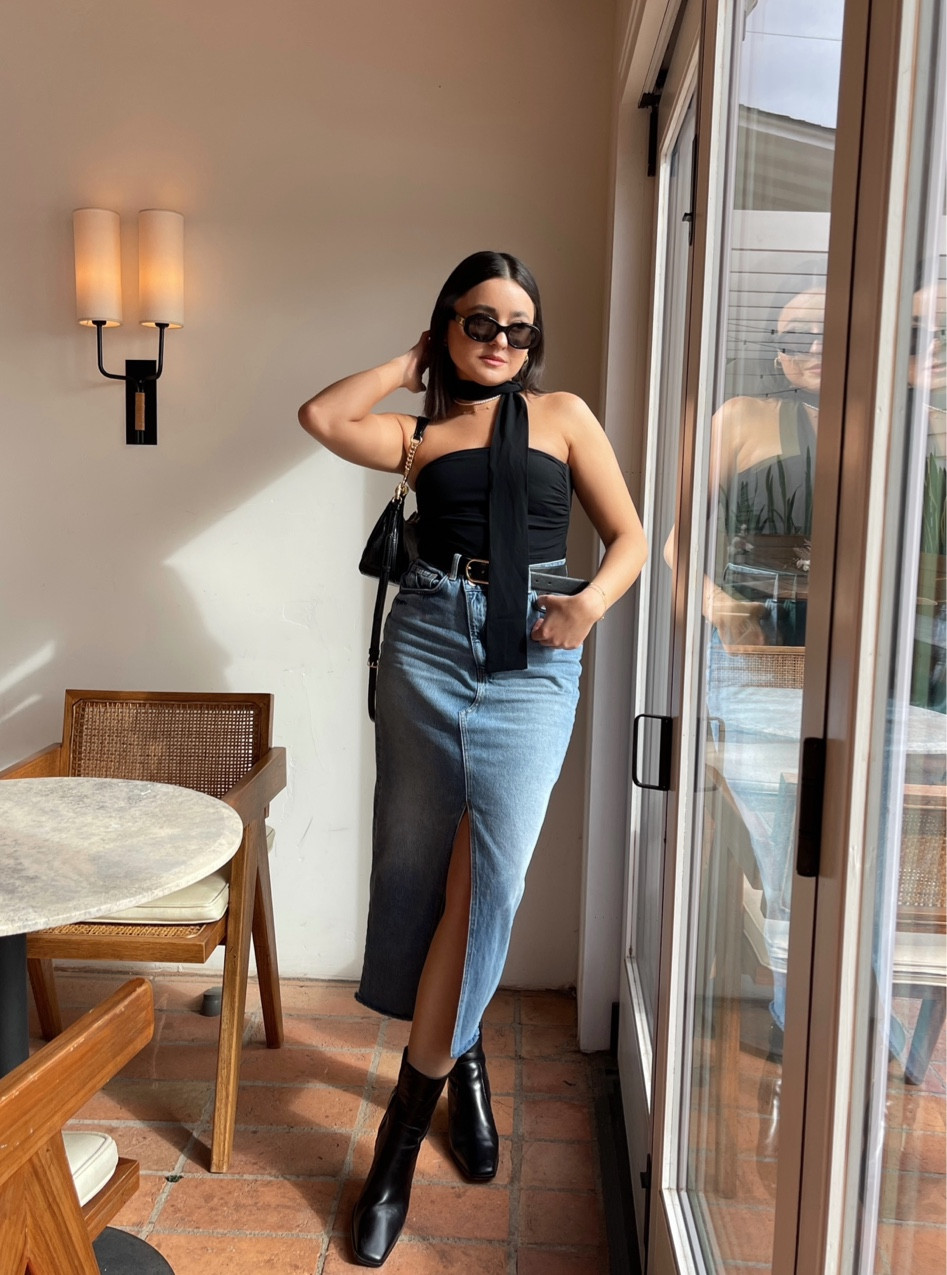 Denim skirt outfit 

#LTKstyletip