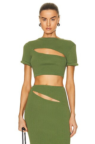 Christopher Esber Slashed Crop Tee in Vert Green | FWRD | FWRD 