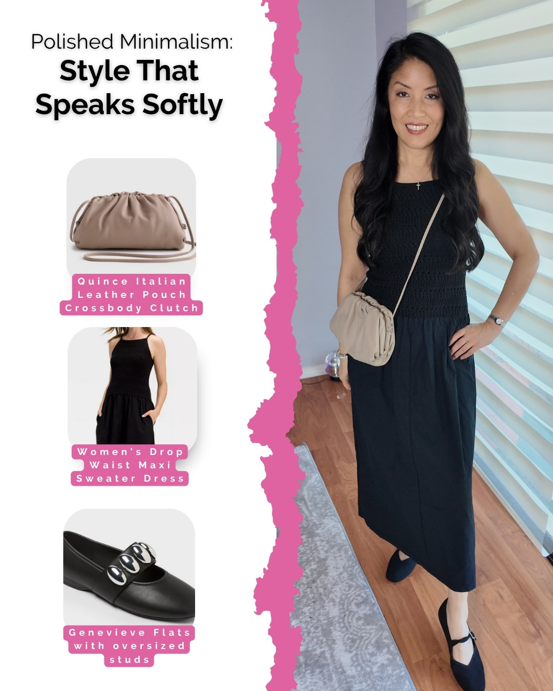 ✨ Polished Neutrals, Effortlessly Chic ✨

Modern minimalism at its finest — the Black Knit Dress brings sleek sophistication, while the Quince Italian Leather Pouch adds a touch of soft luxury. Finished with Genevieve Studded Flats for that subtle statement edge, this look blends timeless polish with a cool, confident vibe. 🖤👝👠✨

Shop the full outfit and my latest favorites now on my LTK! 

 #LTKSeasonal #LTKStyleTip #LTKWorkwear