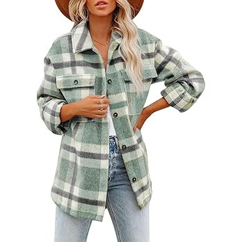 Dokotoo Womens Casual Plaid Button Down Long Sleeve Shirts Flannel Shacket Jacket Coats | Amazon (US)