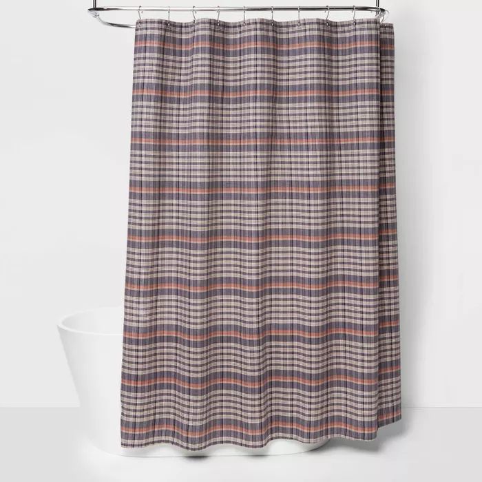 Yarn Dye Adieu Plaid Striped Shower Curtain Blue - Threshold™ | Target