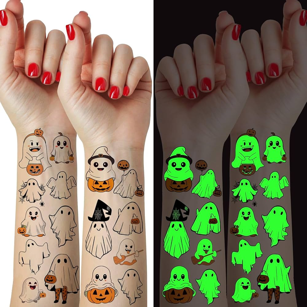60 Pcs Glow in the Dark Halloween Temporary Tattoos for Kids, Luminous Ghost Monster Kids Tattoo ... | Amazon (US)