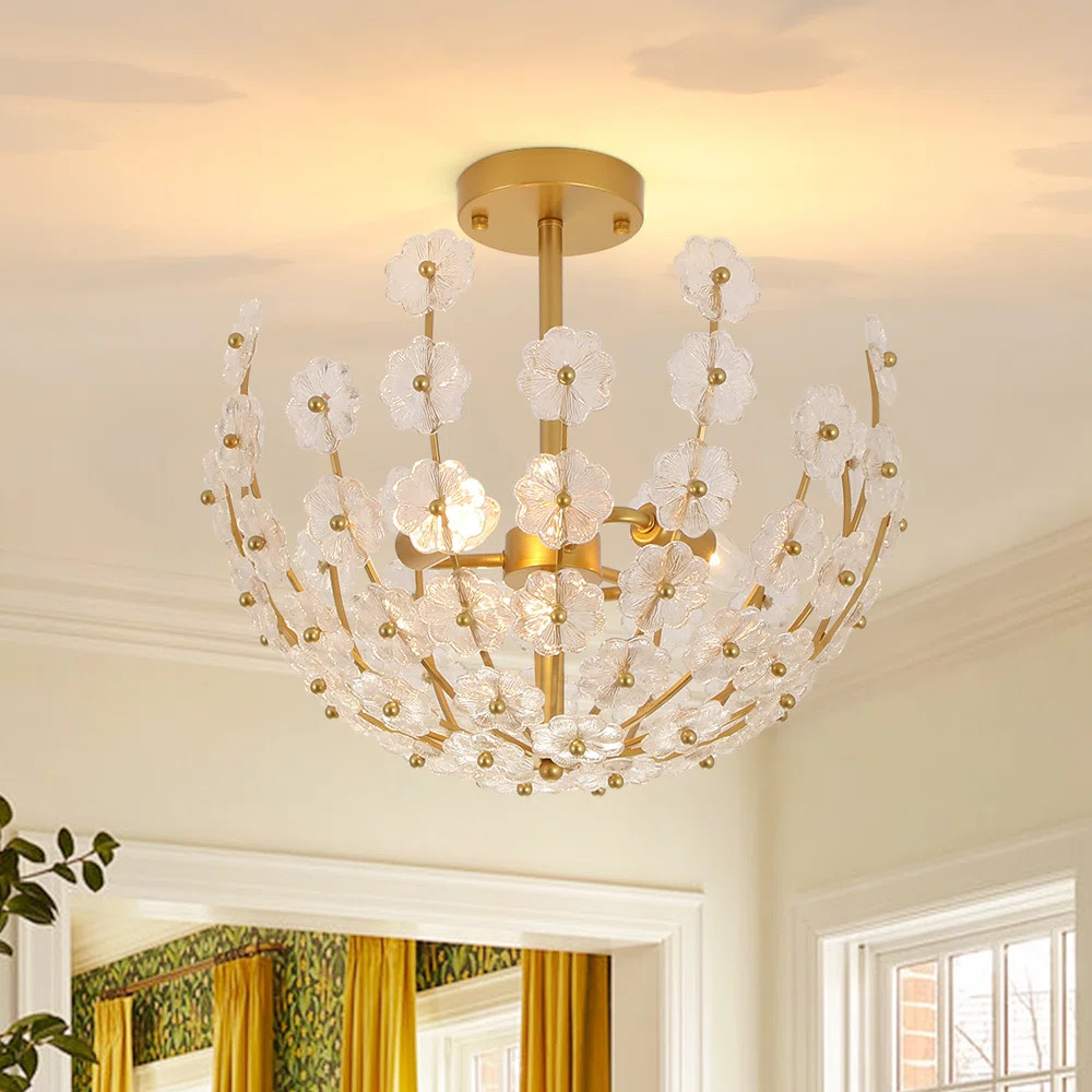 3 - Light Plum Blossom Crystal Glass Floral Semi Flush Mount | Wayfair North America