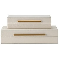 Set of 2 Beige Shagreen Decorative Storage Boxes with Black Metal Handles – Faux Leather Jewelr... | Amazon (US)