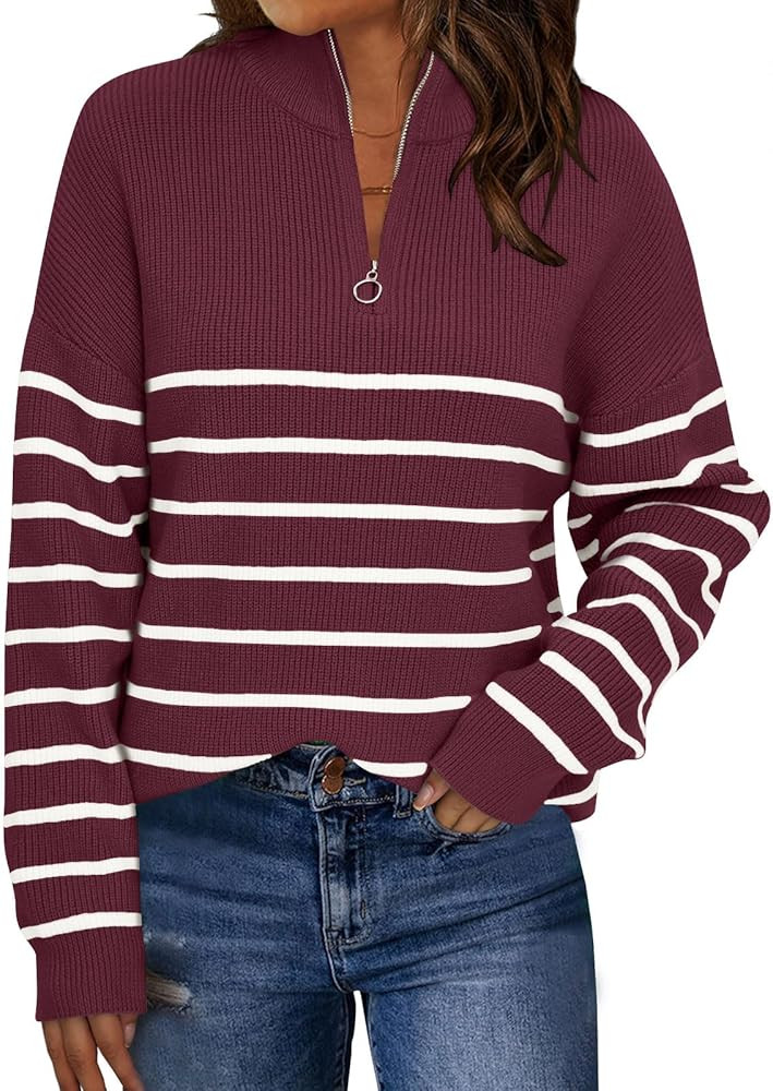 LILLUSORY Women's Quarter Zip Striped Oversized Sweater Mock Turtleneck Pullover Fall Fashion Out... | Amazon (US)