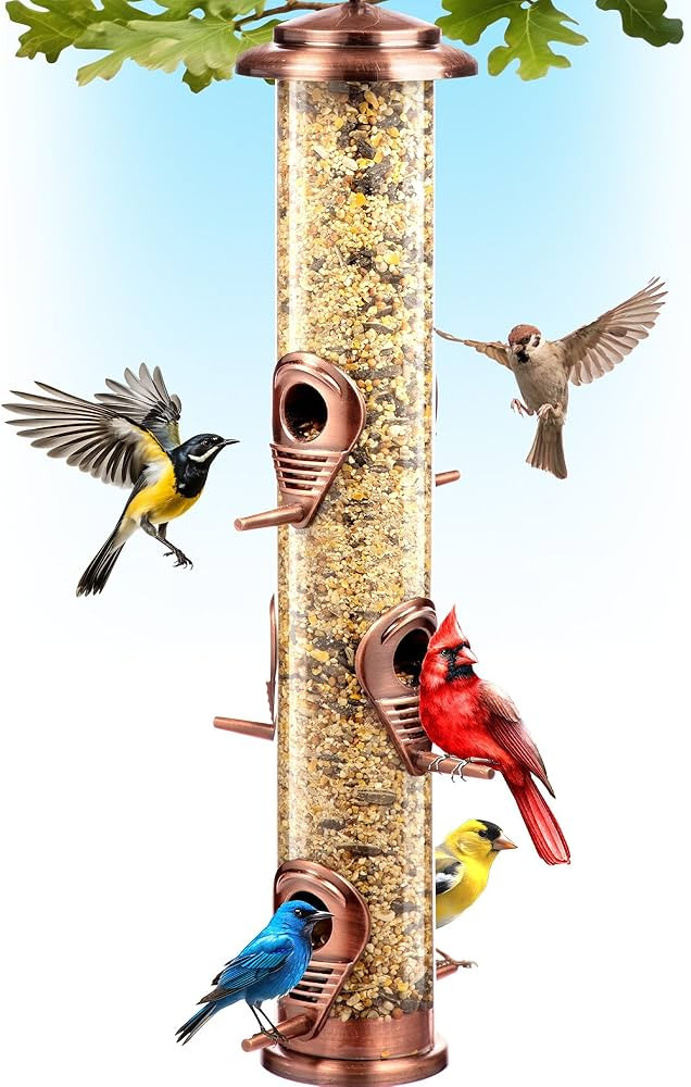 Bird Feeders for Outdoors (Brushed Metal Copper) Squirrel Proof Hanging Bird Feeders with Locking... | Amazon (US)