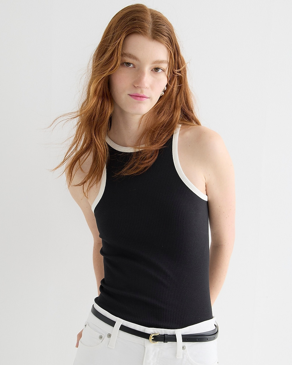 Vintage rib high-neck cutaway tank top with contrast trim | J. Crew US