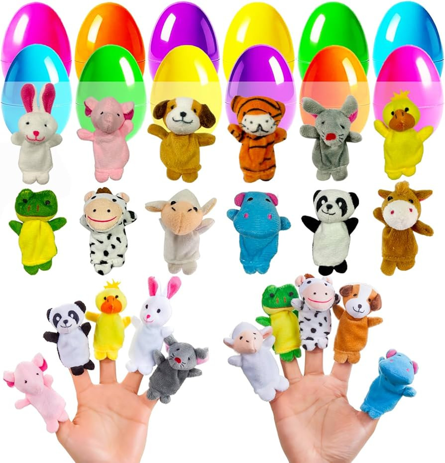 12 Pack Easter Egg Filled with Animal Finger Puppets Plush Toys - Easter Basket Stuffers & Prefil... | Amazon (US)