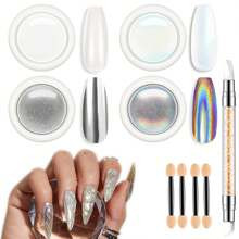 Modelones Chrome Powder For Nails pcs Magic White Pearl Chrome Nail Powder Kit Mirror Effect Chrome Powder Holographic Nail Powder Pigment Glitter Nai | SHEIN