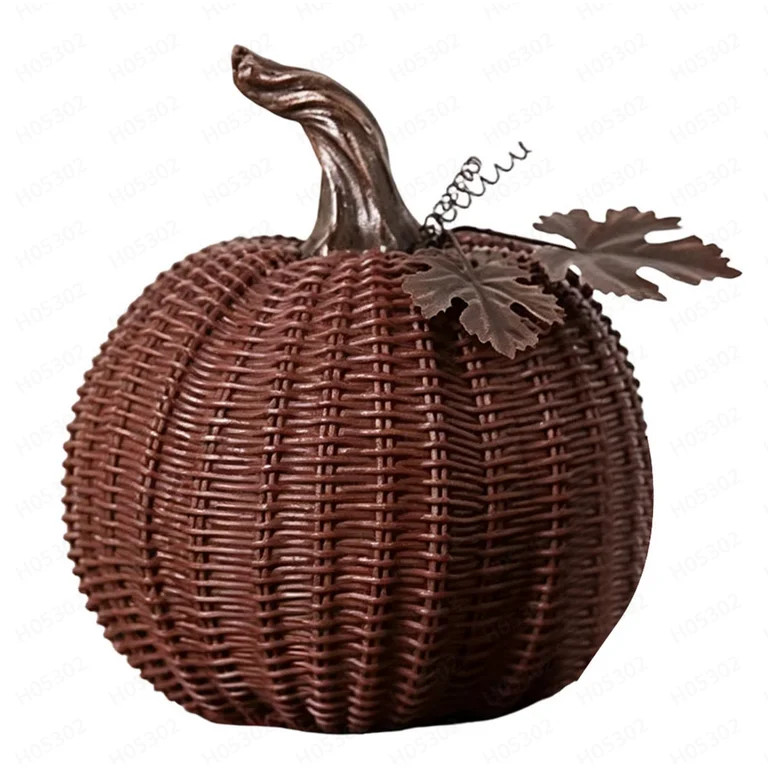 7.8 Inch Artificial Fake Pumpkin, Fall Pumpkin Decor Faux Resin Basket-Weave Stacked Pumpkin with... | Walmart (US)