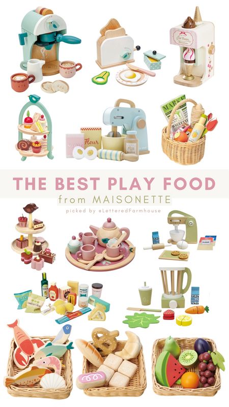 THE BEST PLAY FOOD FROM MAISONETTE picked by Lettered Farmhouse 

play food / playroom ideas / playroom toys / tea set / fake food / pretend food / pretend groceries / imaginary play / sensory play / grocery store / kids baking set / kids mixing stand / play toaster / pretend coffee / play fruit / kids play blender 

#LTKGiftGuide #LTKkids #LTKunder50