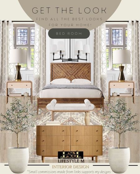 Modern organic bed room inspiration. Recreate the look with these home furniture and decor finds. Wood bed frame, wood dresser, bed room rug, wood end table, wood upholstered bench, bed room rug, black gold table lamp, bed room chandelier, curtains, ceramic white tree planter pot, faux fake olive tree, wood floor tile.

#LTKstyletip #LTKhome #LTKFind