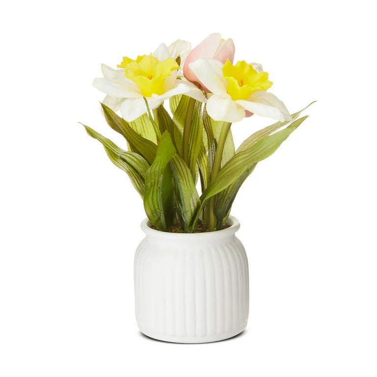 Easter Yellow Artificial Daffodils with Pink Tulip Potted Decor, by Way To Celebrate - Walmart.co... | Walmart (US)