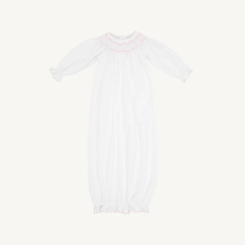 Sweetly Smocked Greeting Gown - Worth Avenue White with Palm Beach Pin | The Beaufort Bonnet Company