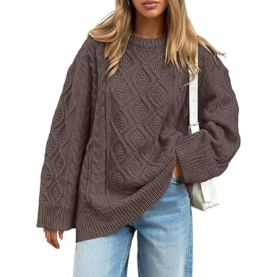 Trendy Queen Women's Oversized Cable Knit Crewneck Sweaters Co… | Amazon (US)