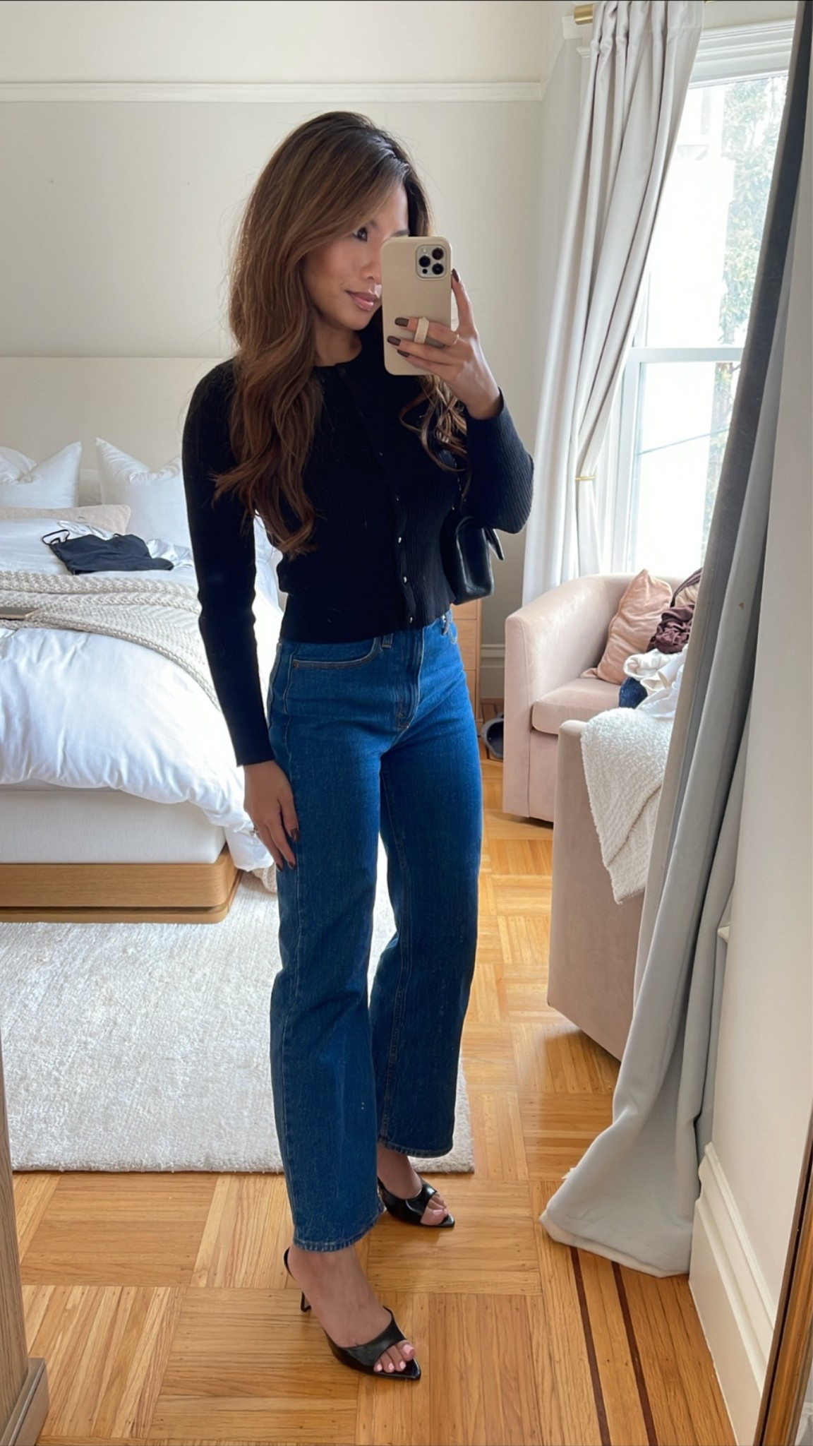 30% off my jeans! These are the 90s relaxed jeans 

Sizing:
Cardigan - tts, xs
Jeans - tts, 25 extra short length in dark wash
Heels - tts

#LTKSaleAlert #LTKPetite #LTKootd