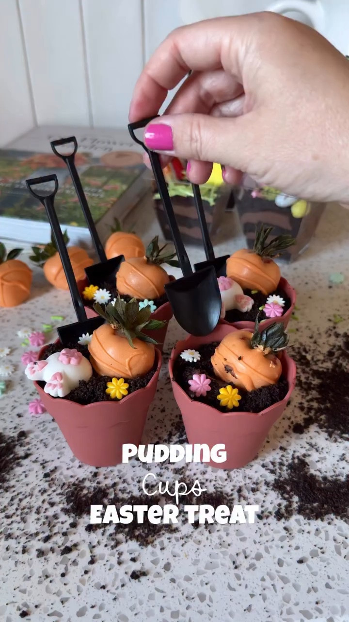 Well isn’t this nostalgia unlocked. Dirt and worms is a favorite of mine and my kids. But this has a twist. It’s a fun simple treat. What was your favorite dessert as a kid? 
What you need
Small cups
Oreos
Pudding mix or pudding cups
Cool whip
Strawberries 
Orange melting wafers 

Prepare pudding per box instructions, add a container of cool whip with the pudding, crush Oreos, layer cups with Oreo, pudding, Oreos. Decorate with your favorite decorations. 

#eastertreats #easterbaking #easybaking #easyrecipeideas #springdiy diy Easterfood easter menu springtime baking treats

#LTKKids #LTKfoodie #LTKmomlife