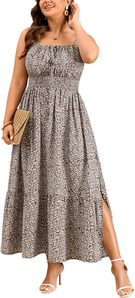 SCOMCHIC Plus Size Summer Boho Dresses Spaghetti Strap Maxi Dress | Amazon (US)