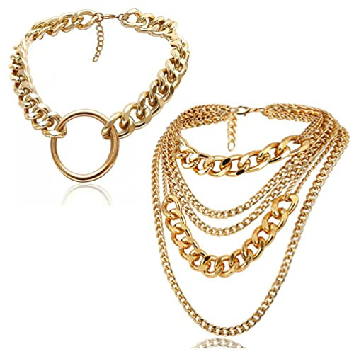 CIBIRICH Chunky Necklaces for women Punk Chain Multilayer Statement Collar Necklace Gold | Amazon (US)