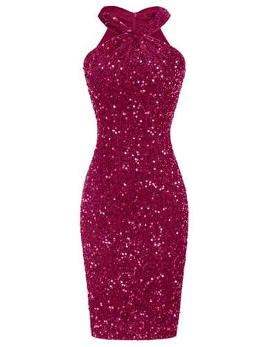 GRACE KARIN Women Rose Red Evening Dress Sparkly Party Club Sequin Dress Velvet Sequin XXL | Amazon (US)