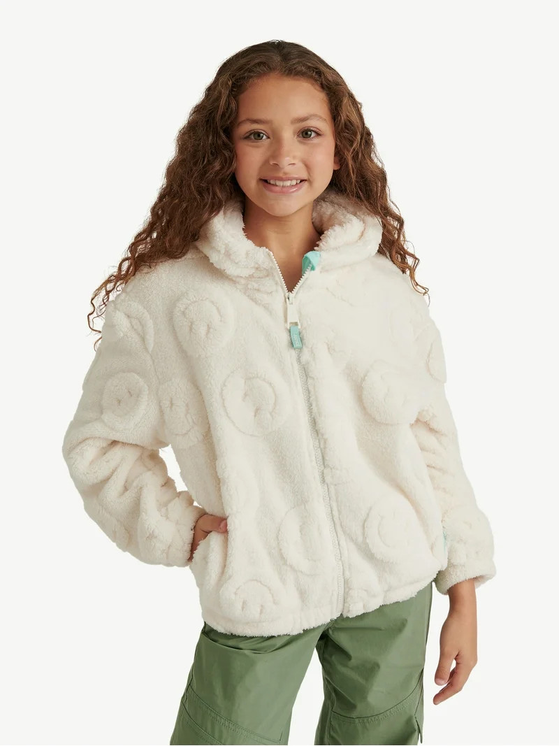 Justice Girl's Embossed Smiley Sherpa Jacket with Hood, Sizes XS - XL - Walmart.com | Walmart (US)