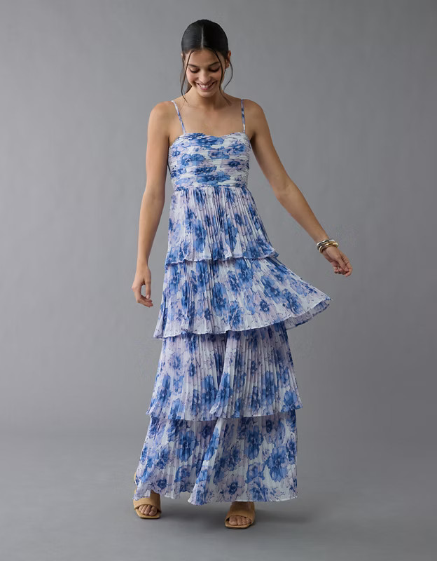 AE Tiered Pleated Maxi Dress | American Eagle Outfitters (US & CA)