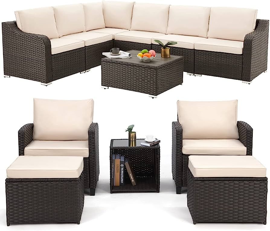 JOMEED 12-Pieces Patio Furniture Sets Rattan Wicker Outdoor Sectional Furniture Set Conversation ... | Amazon (US)