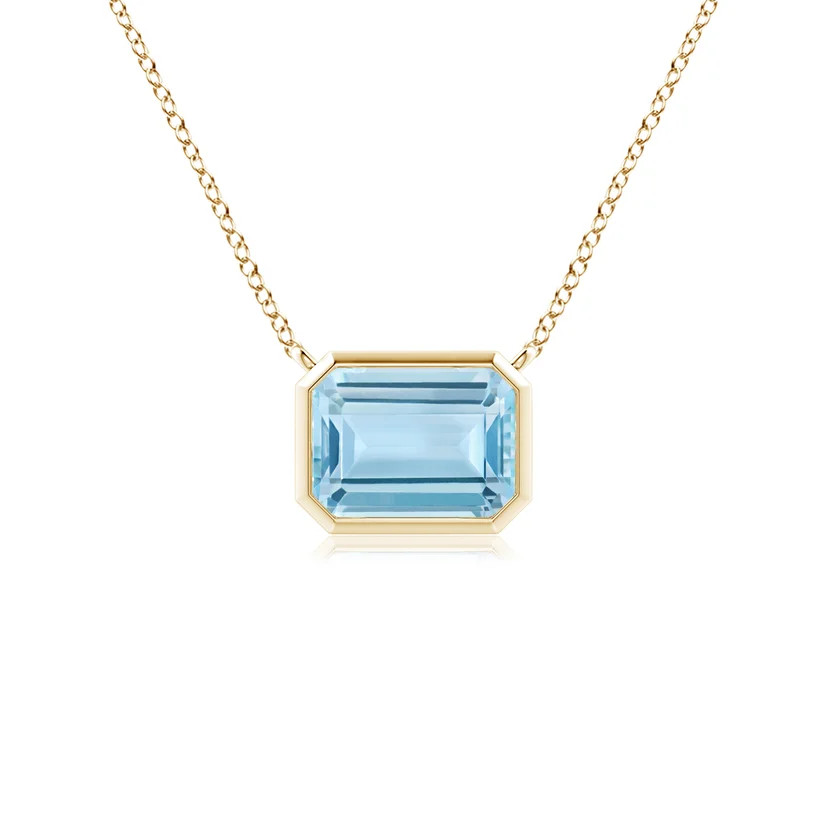 East-West Bezel-Set Emerald-Cut Aquamarine Pendant | Angara Inc.