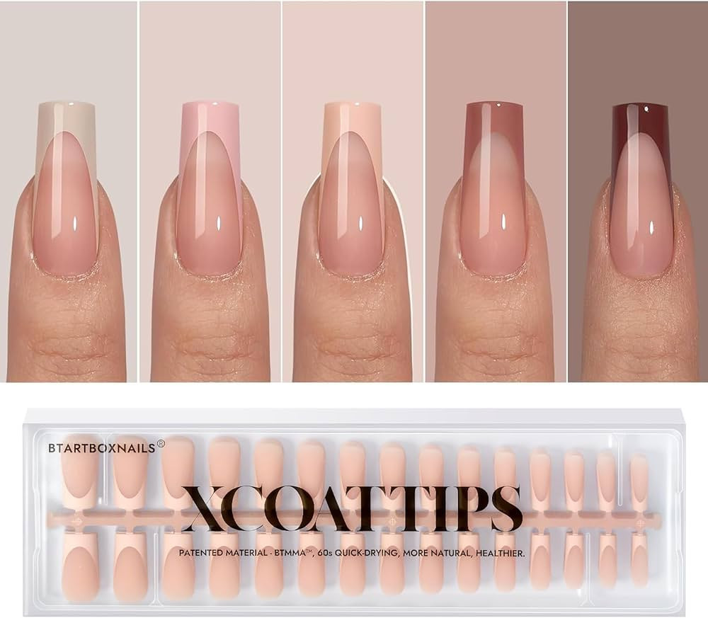 btartboxnails XCOATTIPS French Gel Nails - Skin Tones French Tip Press on Nails, Long Square Nail... | Amazon (US)