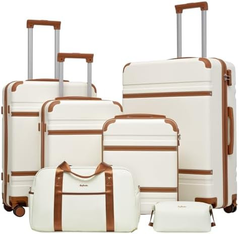 LONG VACATION Luggage Set 6 Piece Suitcase with Spinner Wheels, ABS+PC Hardshell Luggage with TSA... | Amazon (US)