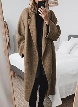 chouyatou Women's Winter Double Breasted Wool Coat Long Sleeve Notch Lapel Long Trench Coat | Amazon (US)