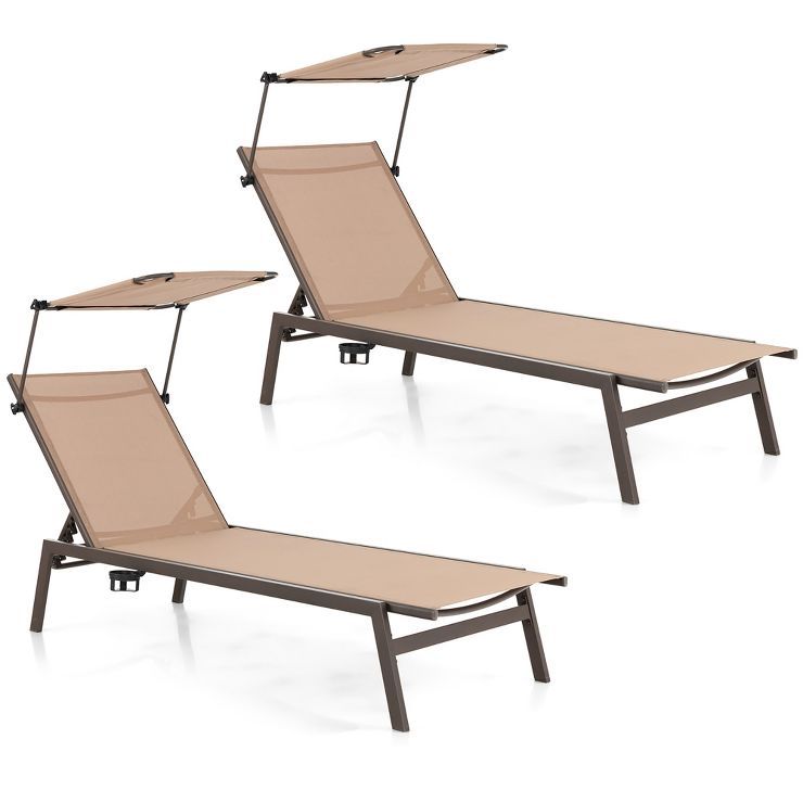 Costway 2 PCS Outdoor Chaise Lounge Chair with Sunshade 6-Level Adjustable Recliner | Target