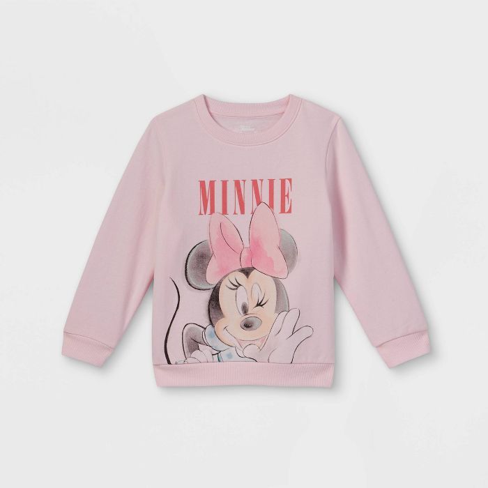 Toddler Girls' Disney Minnie Mouse Fleece Crew Neck Pullover - Pink | Target