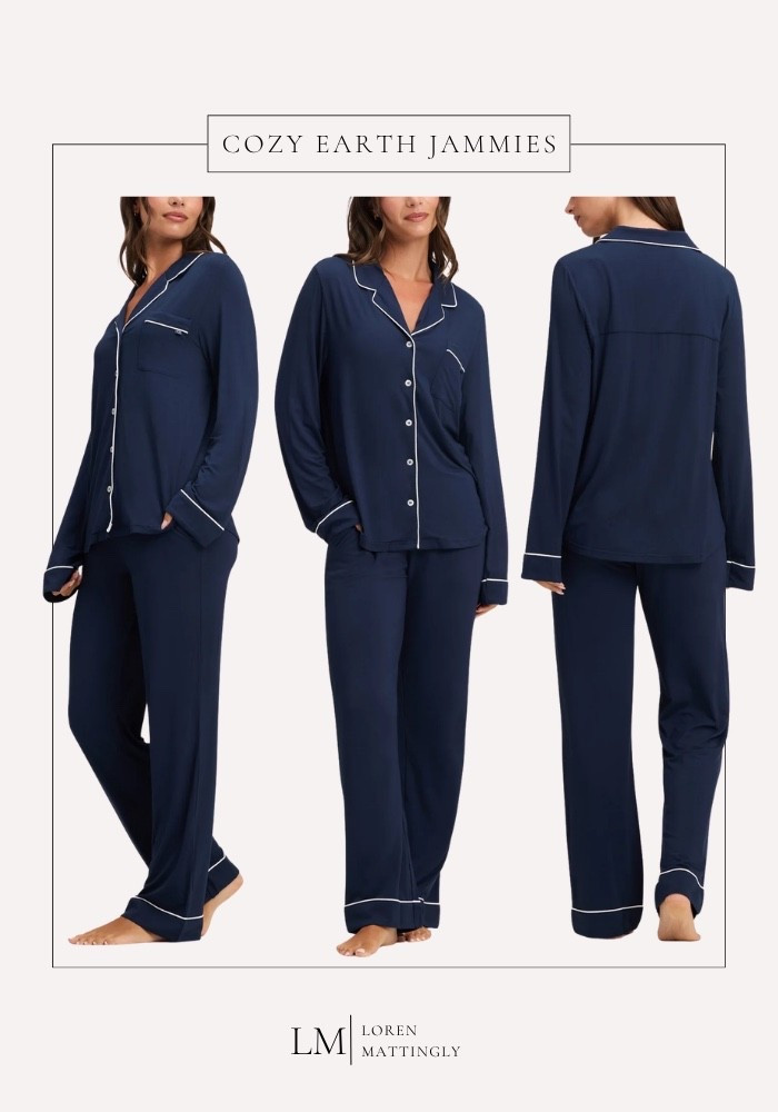 Cozy, but make it elevated. 🤍 These are the jammies I reach for when I want to feel put together even on the slowest nights. The fabric is buttery soft, lightweight, and breathable… not clingy, not stiff, just easy. And the classic piping gives that “I have my life together” energy even if it’s just a Netflix + early bedtime kind of night.  Perfect for winding down, slow mornings, or honestly working from home if you’re in that season.  Linked my exact set for you! ✨ #cozyearth #jammies #pajamas