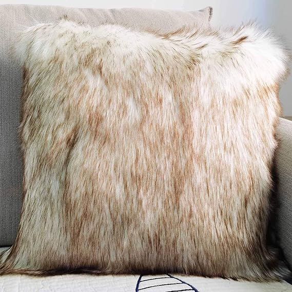 Hola Fiesta Fluffy Throw Pillow Cover Covered by White and top Brown Long Hair for Couch Sofa Bed... | Amazon (US)