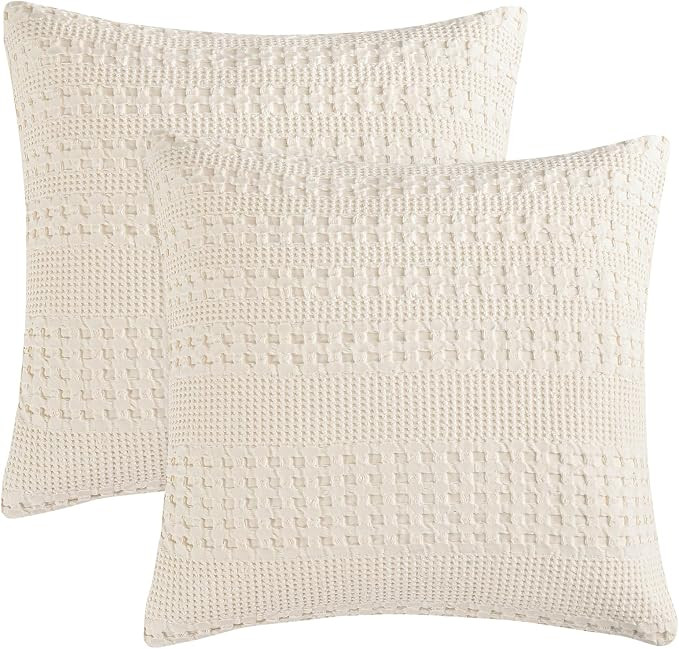 PHF 100% Cotton Waffle Weave Euro Sham Covers, 2 Pack 26" x 26" Bed Pillow Covers for Elegant Hom... | Amazon (US)