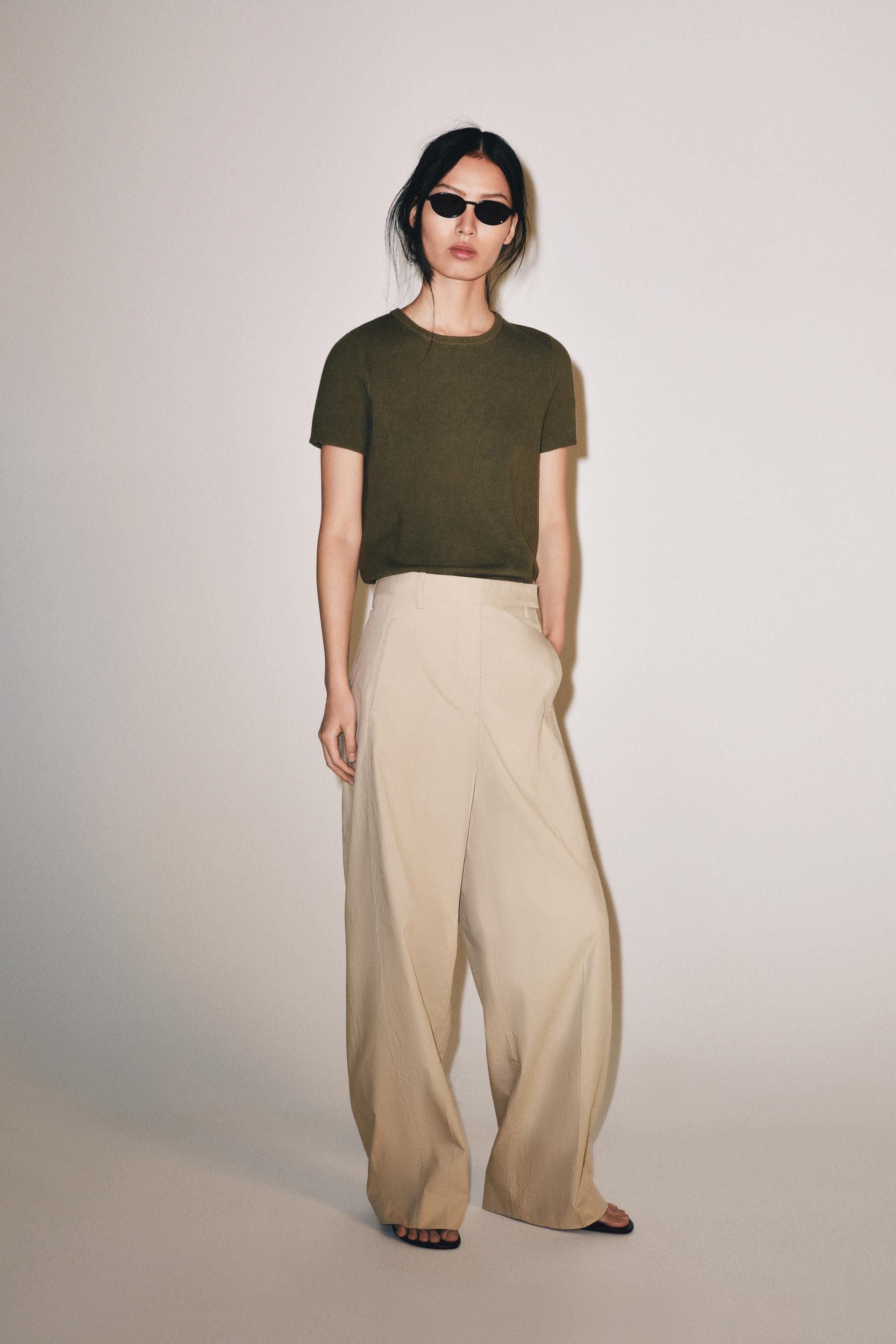 Zara - Short Sleeve Knit Top - Khaki - Xl - Woman | Zara US