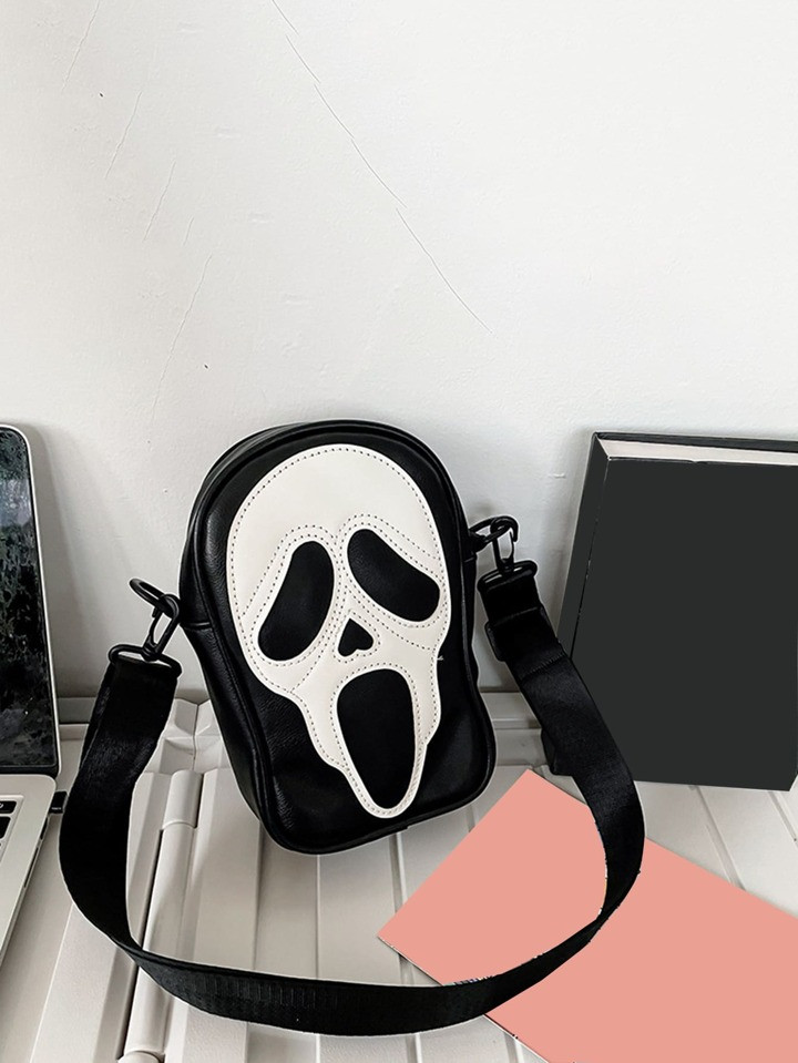 Ghost Pattern Shoulder Bag, Trendy Zipper Crossbody Bag, Casual Purse For Shopping 1pc Ghost Prin... | SHEIN