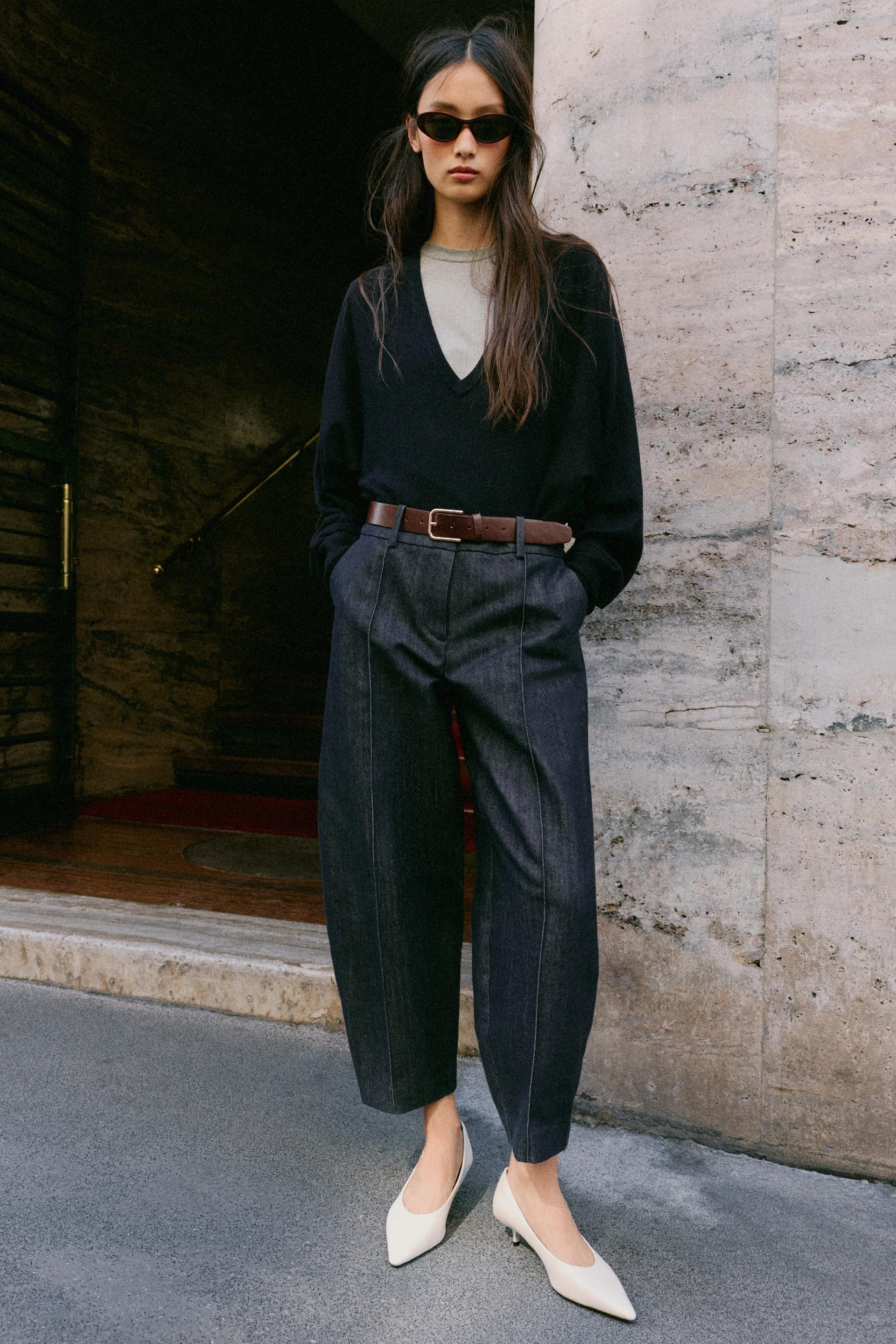 Zara - Belted Balloon Pants - Indigo - L - Woman | Zara US
