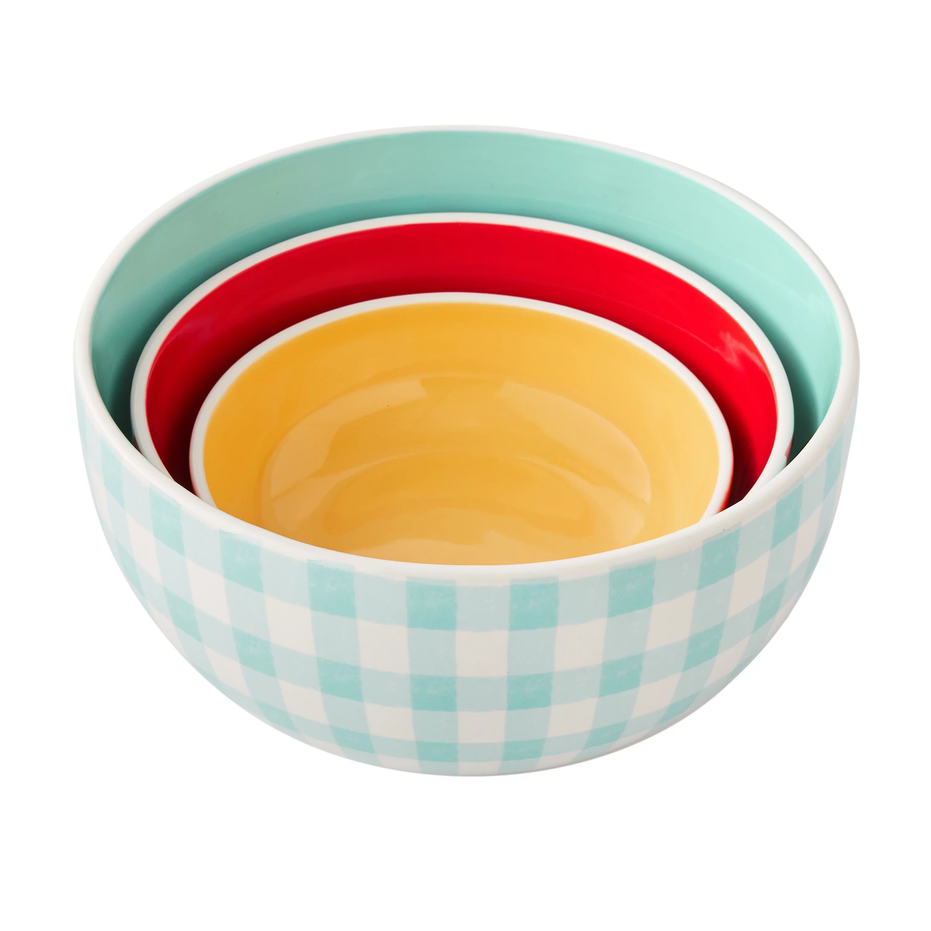 The Pioneer Woman 3-Piece Floral Check Ceramic Lidded Bowl Set | Walmart (US)