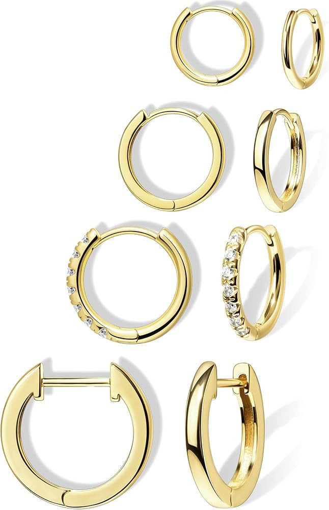 Christmas Earrings Small Gold Huggie Hoop Earrings Set for Women Men Hypoallergenic 14K Plated St... | Amazon (US)