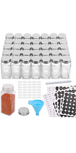 AOZITA 36 Pcs Glass Spice Jars with Spice Labels - 4oz Empty Square Spice Bottles - Shaker Lids a... | Amazon (US)