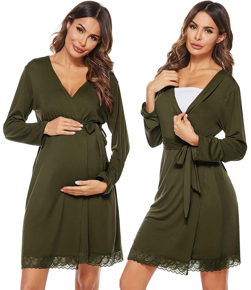 SWOMOG Women's Maternity Nursing Robe Pregnancy Breastfeeding Bathrobes 3 in 1 Labor Delivery Nig... | Amazon (US)