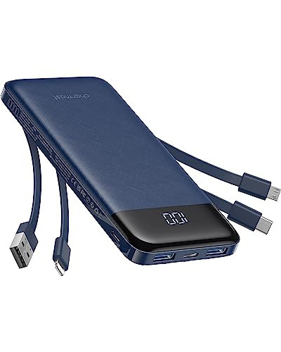 Portable Charger with Built in Cables, Portable Charger with Cords Wires Slim 10000mAh Travel Essentials Battery Pack 6 Outputs 3A High Speed Power Bank for iPhone Samsung Pixel LG Moto iPad | Amazon (US)