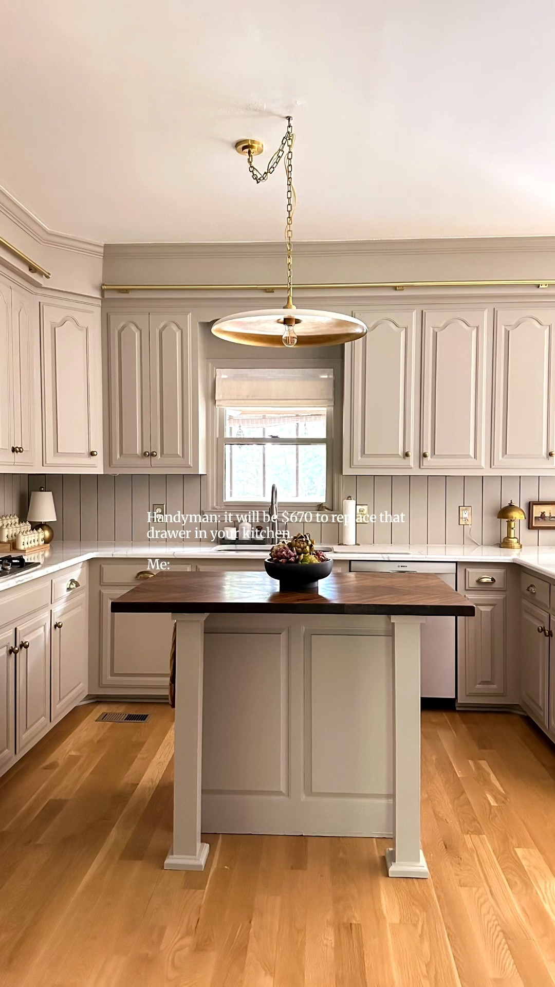 I may not know how to do everything, but I know what things cost.

Last year a handyman quoted me $670 over the phone to replace one drawer in my kitchen (without having the measurements). So naturally I decided to renovate the entire kitchen by myself. One year later and I feel like I should write that guy a thank you note.

If you want to improve your home but don't know where to start, my advice is to just start. Pick up a paint brush, change out some hardware, or buy your first power tool. Trust me - something magical is waiting on the other side of your fear!

👉🏼 Follow to see me tackle my home office next!

🏷️ all kitchen decor sources tagged here for you! 


#diy #diyprojects #homeimprovement #kitchen #transformation #beforeandafter #kitchenmakeover #home #interiordesign #lovewhereyoulive






Moody | Cozy | Cozy Interiors | Moody Aesthetic | Secondhand | vintage | home improvement | renovation | traditional | interior design | design inspo | home decor | antiques | thrifted finds | collected home | thrifting | affordable decor | DIY | facebook marketplace  | FBMP | estate sales | sustainable | upcycle | Nashville

#LTKHome #LTKFindsUnder50 #LTKFindsUnder100