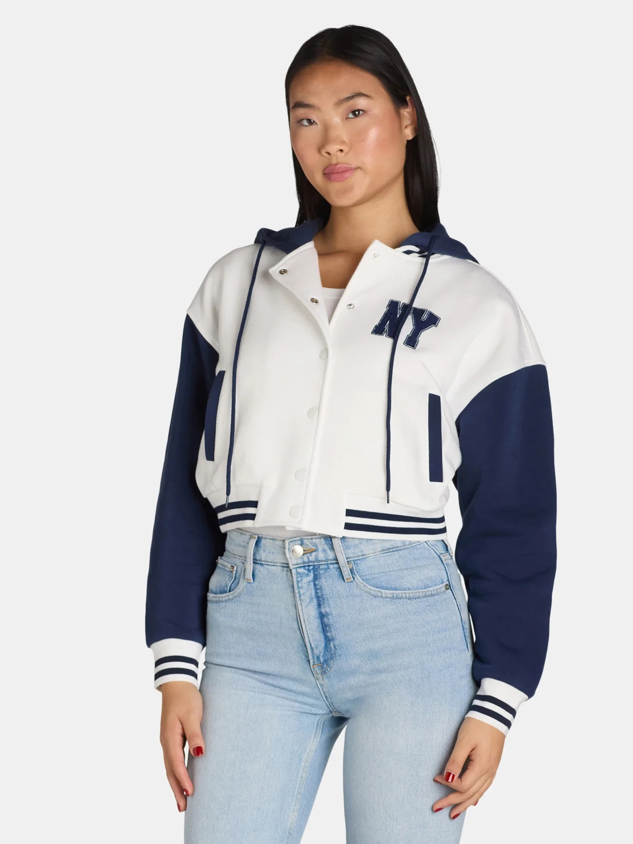 Liv & Lottie Juniors’ Varsity Bomber Fleece Jacket with Hood, Sizes XS-XXL | Walmart (US)